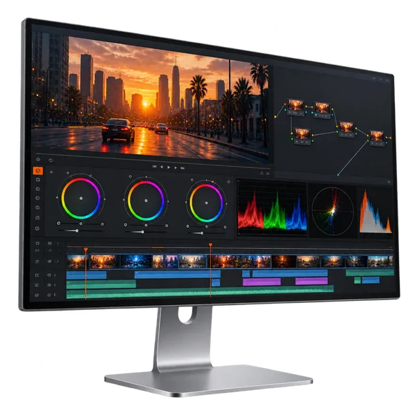 Monitor con software di montaggio e color